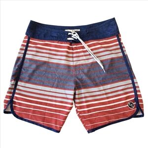 Ezekiel Men's Swim Trunks Red Blue White Striped Board Shorts Size 34 Beach Pool